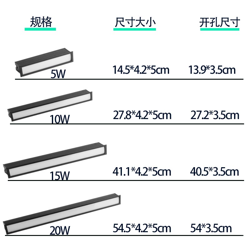 led长条筒灯嵌入式天花条形泛光灯客厅无灯线性长方形格栅射灯