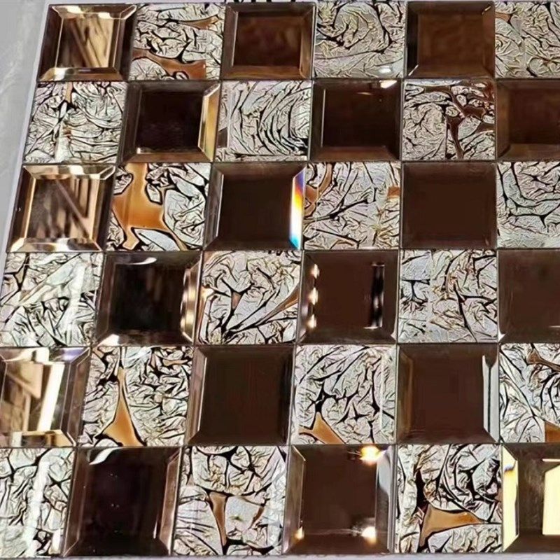 5面茶镜玻璃马赛克拼图背景墙瓷砖 欧式风格玻璃装饰砖
