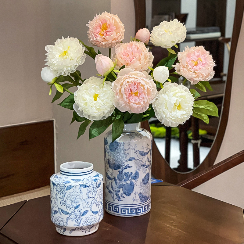 新古典青花瓷花瓶摆件客厅陶瓷插花复古风高级感电视柜玄关装饰品
