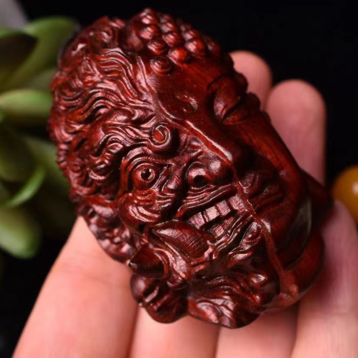 小叶紫檀善恶佛魔一念之间手把件文玩黄杨木挂件红木木雕佛头