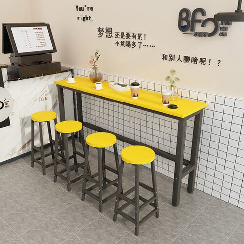 墙吧台桌圆角商用脚桌长方形餐桌奶茶店桌长条桌窄桌子