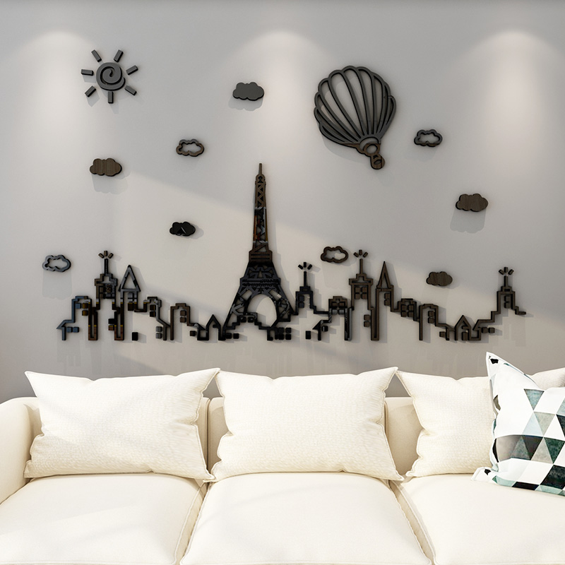 in风客厅沙发布置d立体墙贴浪漫巴黎温馨房间墙贴纸床头装饰品