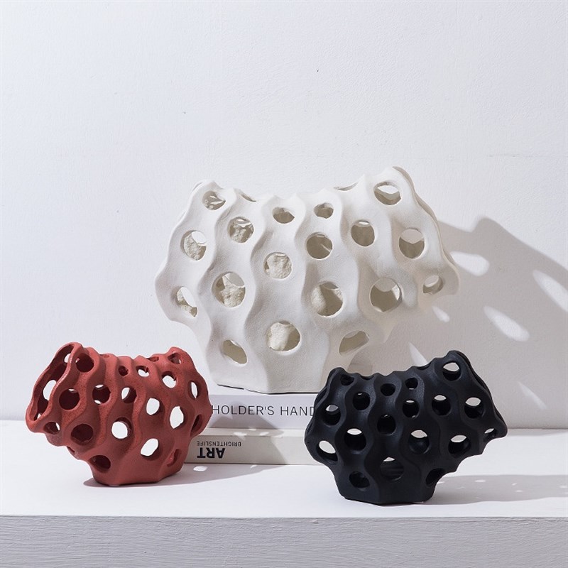 现代珊瑚几何摆件酒店前台售楼部书柜客厅样板房陶瓷软装饰品