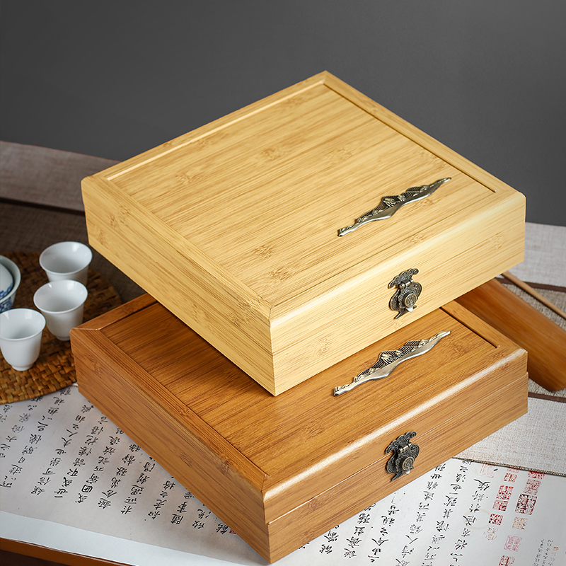 高档普洱茶空礼盒200克白茶盒月光白包装盒357克单饼仿竹艺收纳盒