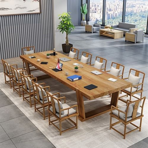 实木办公会议桌长桌现代大型培训长条桌洽谈电脑桌椅装