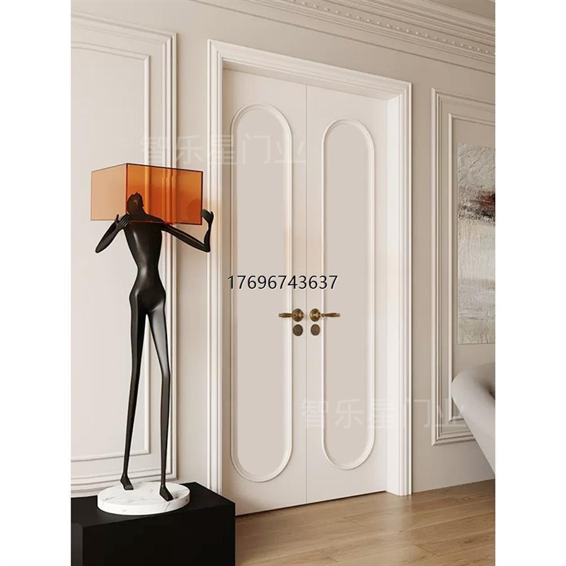 室内门双开门卧室门复合实木烤漆门书房门对开门法式奶油风门