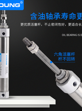 杆不回转不锈钢迷你气缸J2KB10-20六角活塞杆气缸J2KB10-30