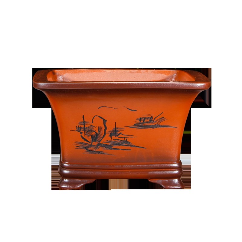 紫砂花盆陶瓷盆四方形室内植物梅花榕树老桩金弹子君子兰花盆景盆