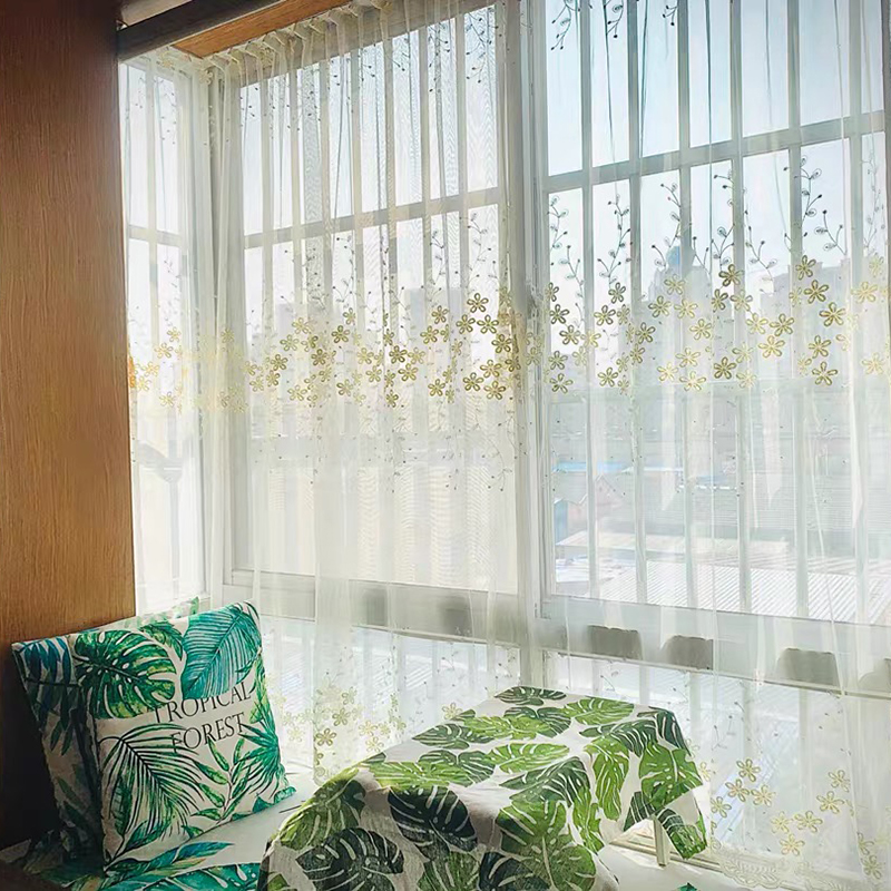 白纱韩式窗纱新田园蕾丝窗帘成品绣花阳台纱帘定制公卧室飘窗