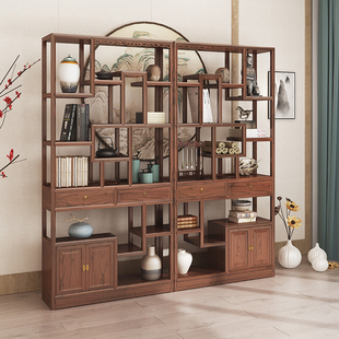博古架实木多宝阁茶叶展示柜置物菠萝格榆木