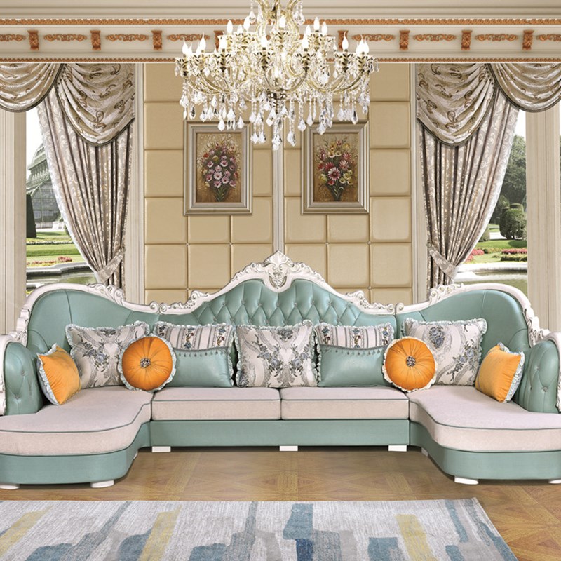 欧式沙发U型贵妃高档奢华大户型客厅整装免洗布艺沙发简欧