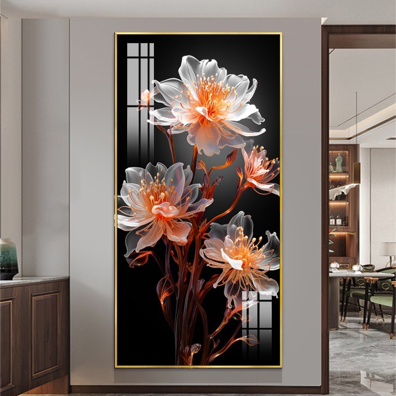 轻奢玄关背景墙装饰画高级感花卉挂画美容院会所过道走廊创意壁画图片