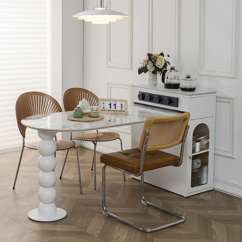 奶油风岩板岛台餐桌一体可伸缩家用现代简约小户型茶桌茶台带茶炉