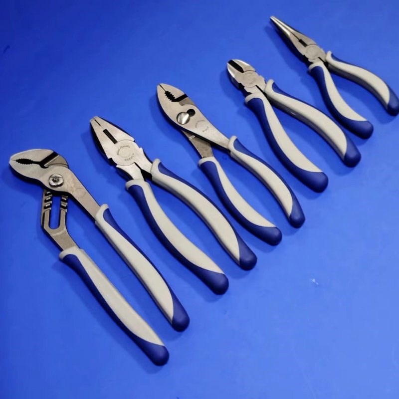 蓝点5件通用钳子装钢丝钳尖嘴钳斜口钳水泵钳鲤鱼钳工具BPL1