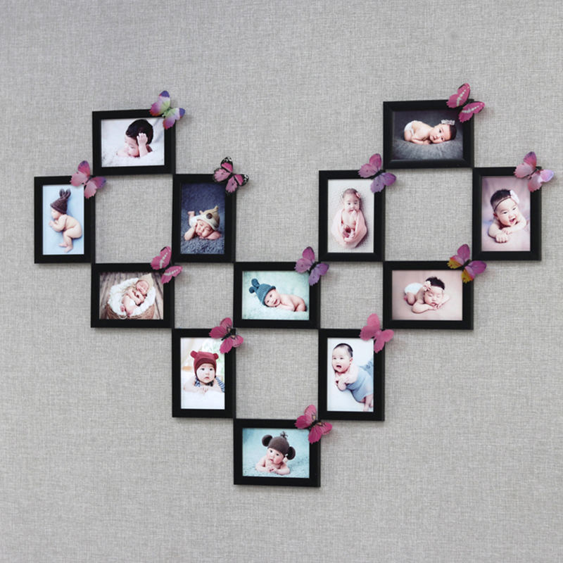 心形照片墙装饰儿童卧室背景墙免打孔洗照片相片墙相框挂墙贴
