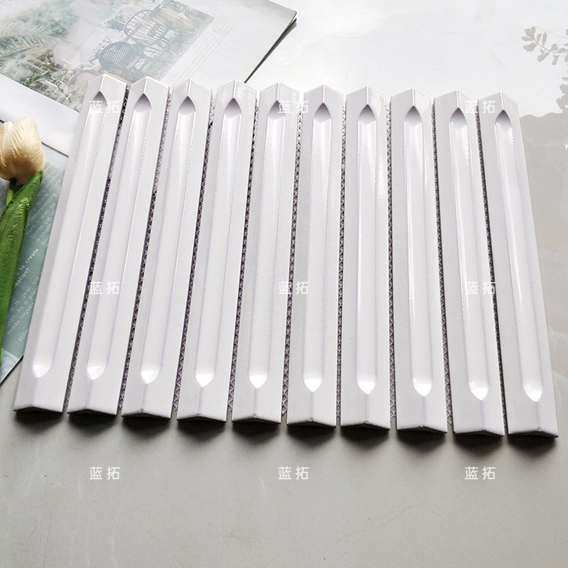 细长条凹凸长条马赛克墨绿色卫生间手工瓷砖奶茶咖啡店吧台背景墙