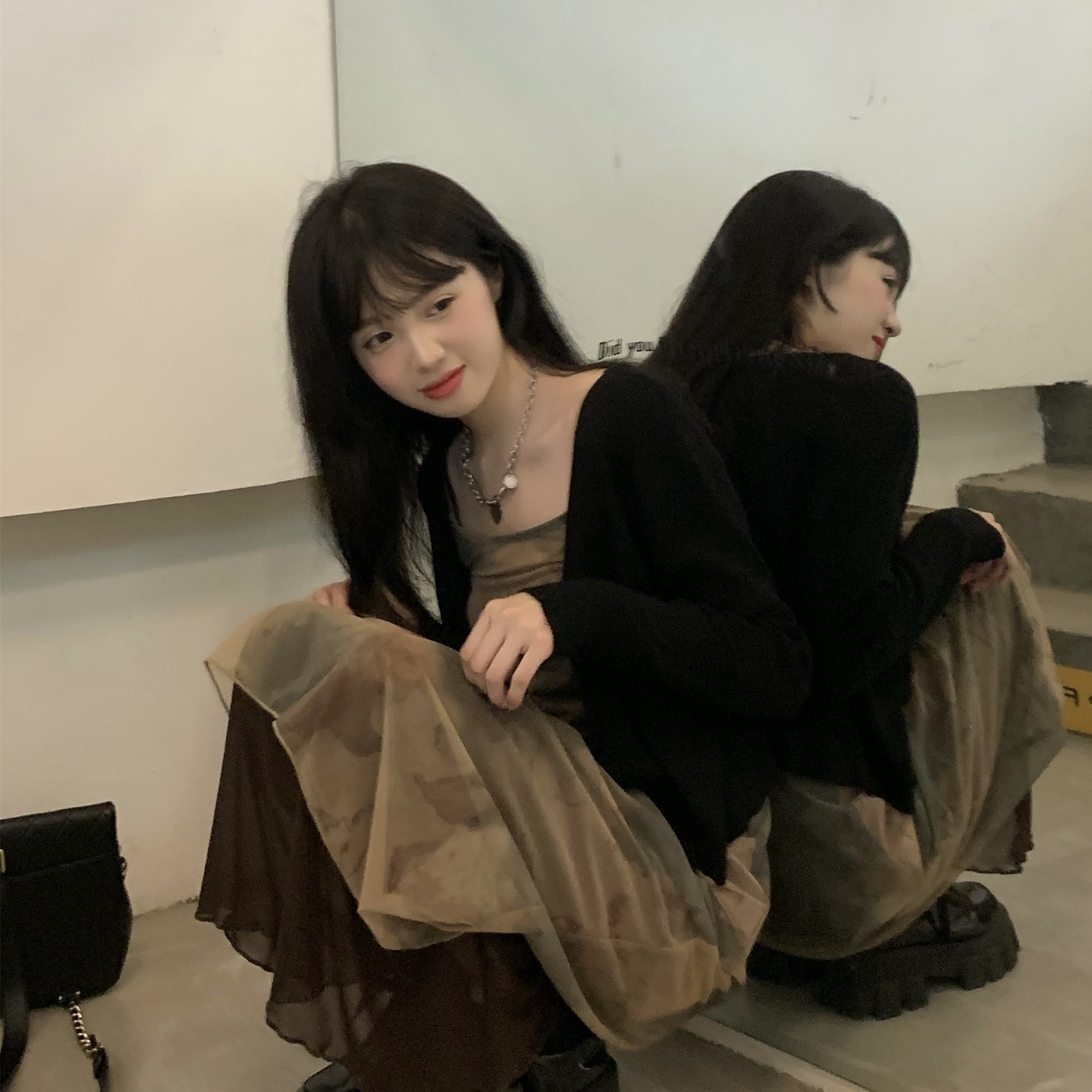 扎染吊带连衣裙套装女春秋新款复古高级感chic宽松内搭中长款裙子