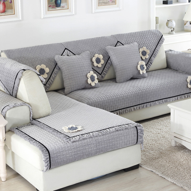 紫色沙发现代布艺防滑冬季客厅实木毛绒坐垫四季通用沙发垫