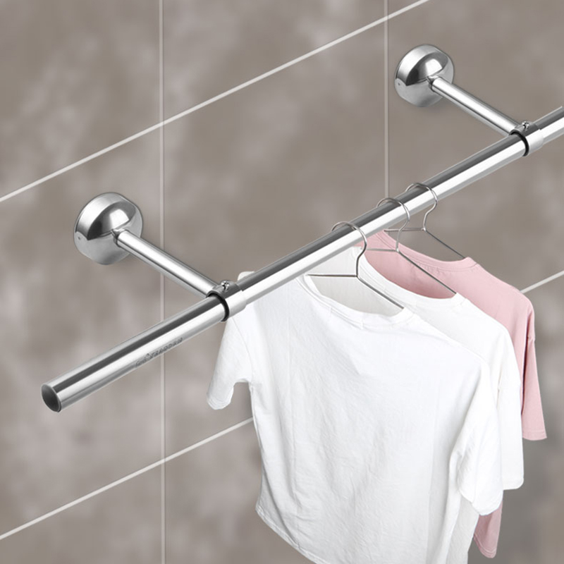 304不锈钢晾衣杆阳台顶装 固定式单杆晒凉衣捍简易打孔杆挂晾衣架
