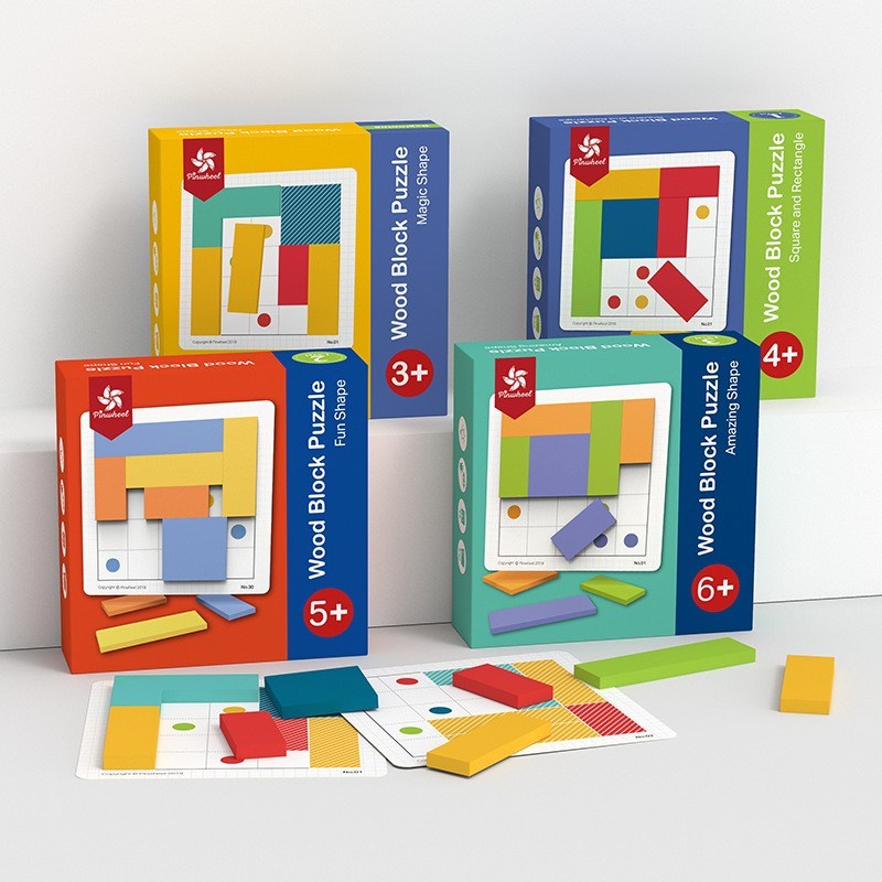 Pinwheel贝曼方块配对新款L型儿童早教拼版 彩色木片桌游益智