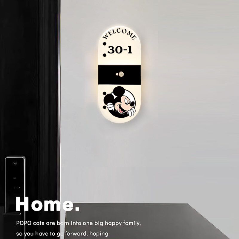 米奇门牌发光感应灯牌U充电磁吸壁灯家用装饰房门号码提示牌