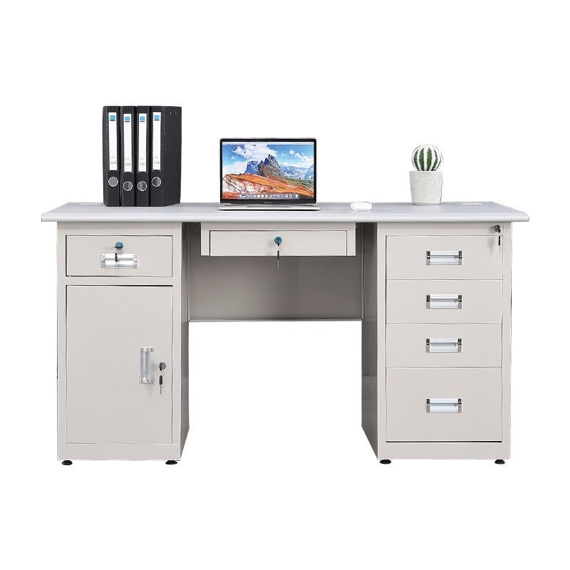 加厚铁皮财务桌职员电脑桌单人办公室不锈钢桌子工作台