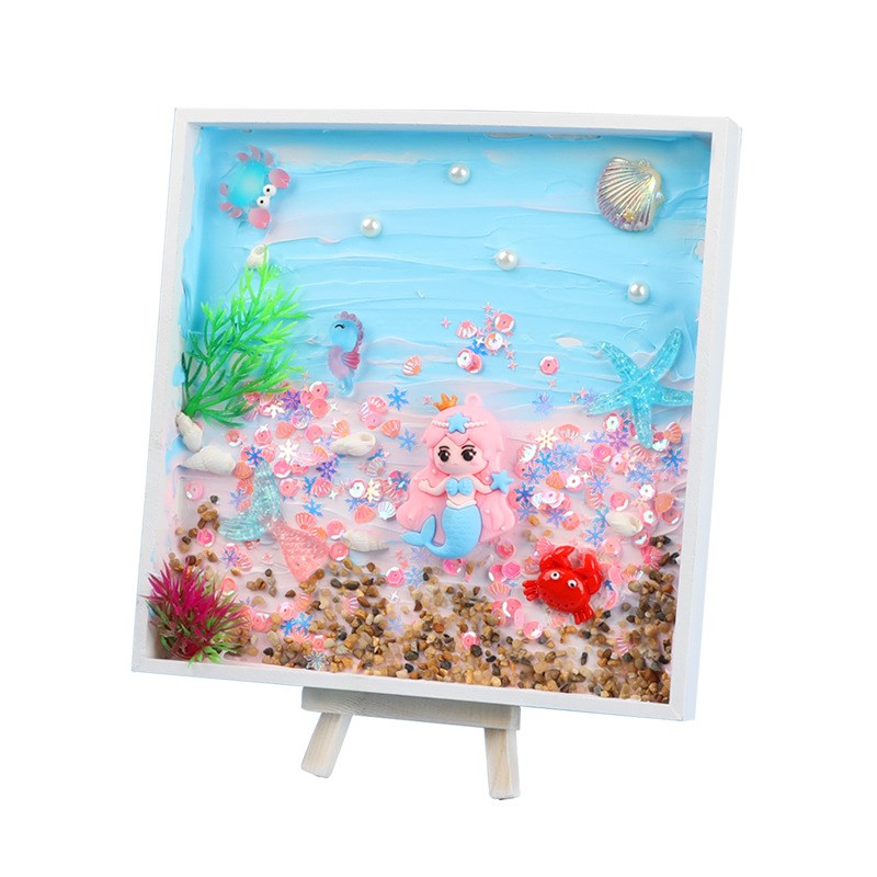 妙嘉儿童diy手工奶油胶托盘画亲子创意立体公仔美人鱼相框材料包