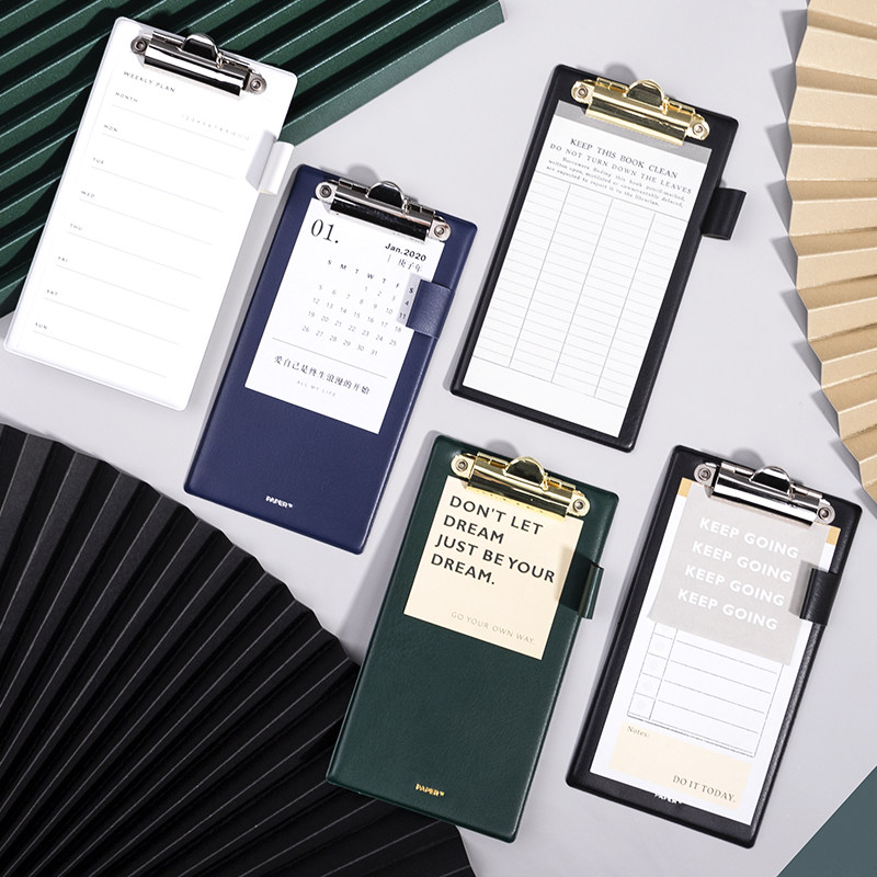 柒言PU皮革板夹便签本N次贴夹板 复古创意韩版皮质菜单文件板