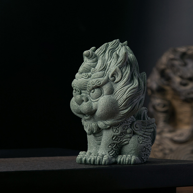 青砂石招财小麒麟貔貅摆件茶桌精品国潮可养茶宠盆景鱼缸石头造景