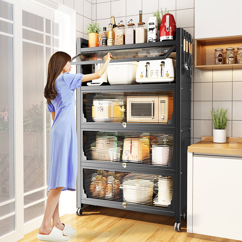 厨房微波炉烤箱置物柜带门家用落地多层柜子放锅架U电器收纳置物