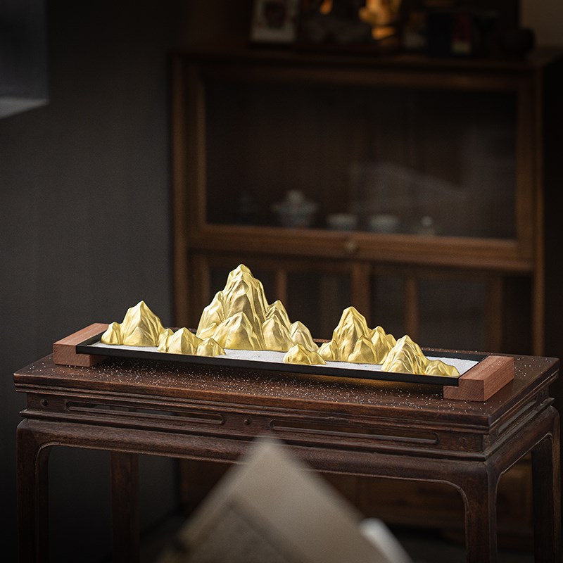日照金山陶瓷假山摆件q创意枯山水沙盘造景家居玄关柜台桌面装饰