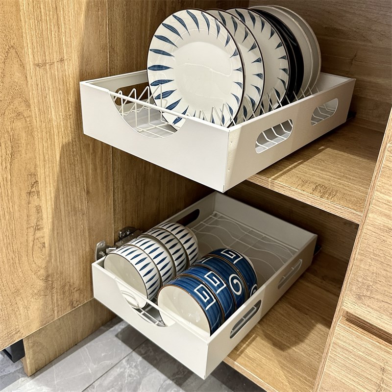 橱柜抽拉式碗碟沥水架碗筷餐具A滑轨式置物架厨房抽屉式收纳拉篮