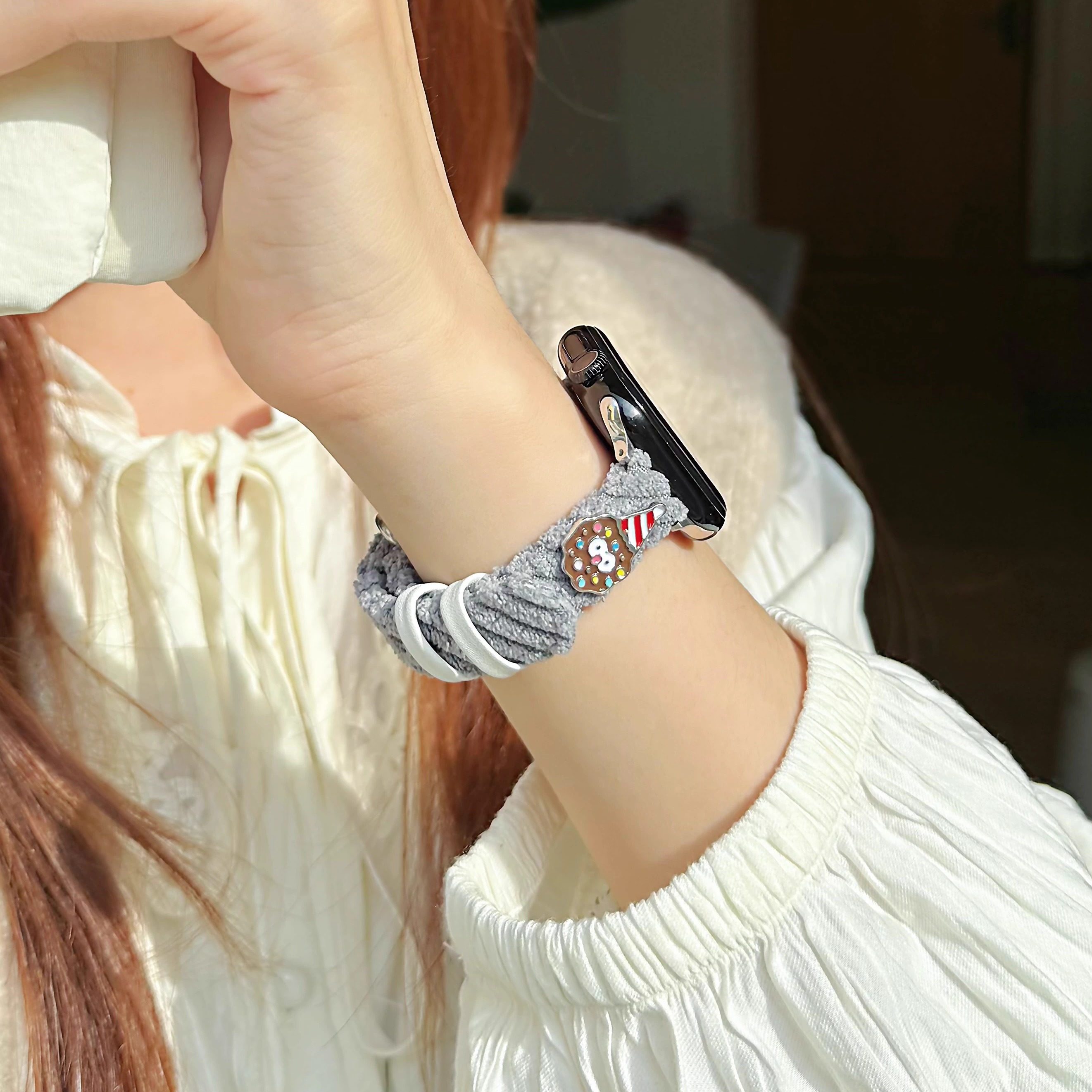 苹果手表灯芯绒甜甜圈曲奇表带女