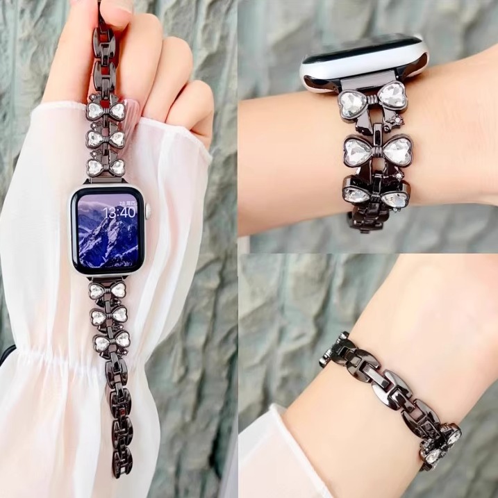 简约皓石蝴蝶结金属表带