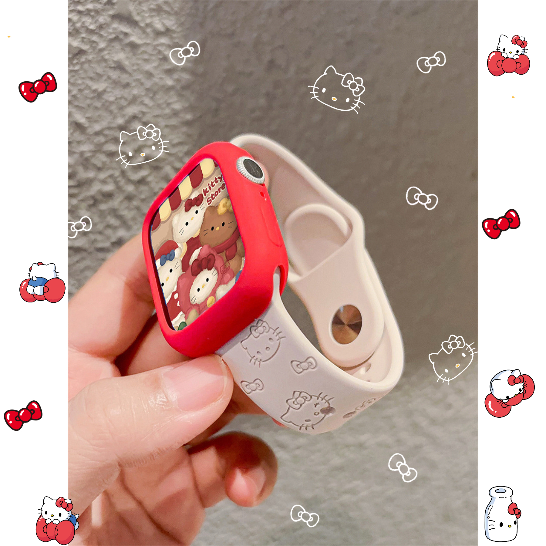 适用iWatch表带可爱KT猫硅胶运动