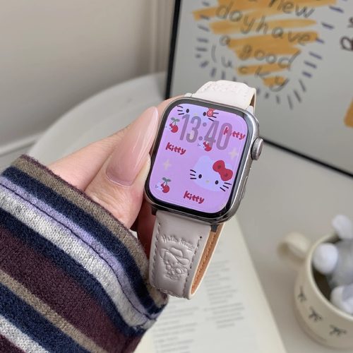 苹果手表马油皮kt猫表带气质高级