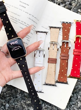 适用applewatch10表带波点烫金灯芯绒表带秋冬高级感s11苹果手表表带iWatch98765柔软舒适气质女款表带SE新款