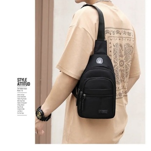 胸包男款男士运动休闲胸前包帆布单肩小背包牛津布黑色斜挎包男