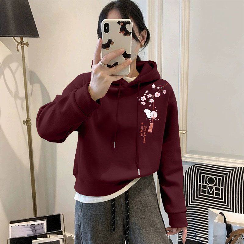 秋冬款保暖加绒连帽卫衣女潮流百搭通勤爆款短款小个子加厚上衣女