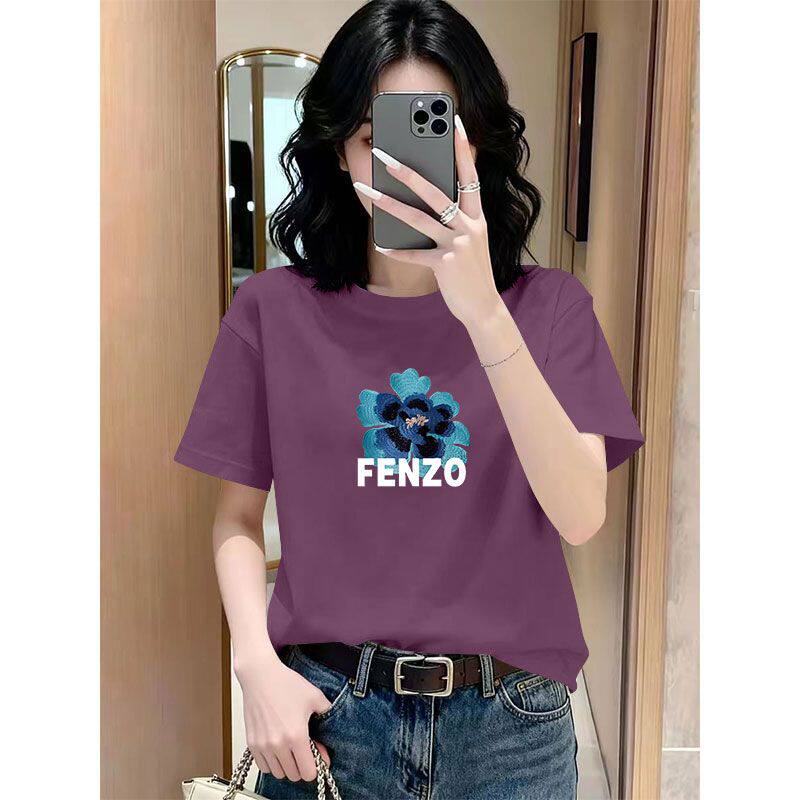 100纯棉爆款印花短袖t恤女夏季时尚简约通勤圆领宽松洋气减龄上衣