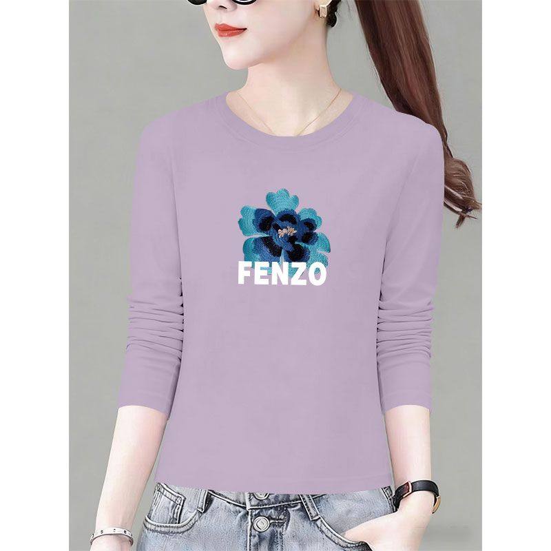 纯棉圆领小个子长袖t恤女春秋季潮流休闲韩版气质ins印花短款上衣