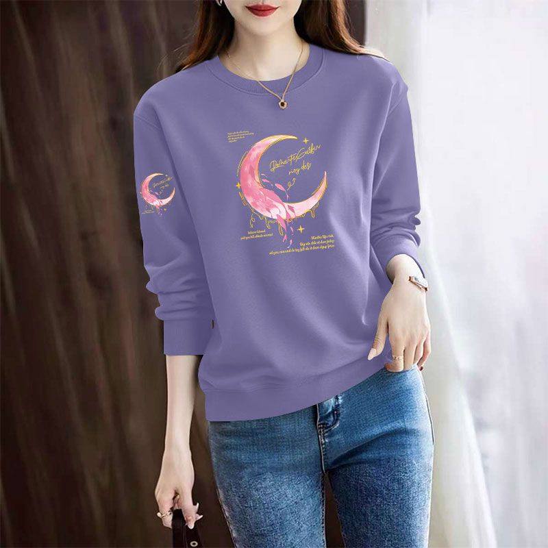 春秋纯棉薄款长袖卫衣女时尚休闲百搭圆领ins印花潮流洋气上衣女