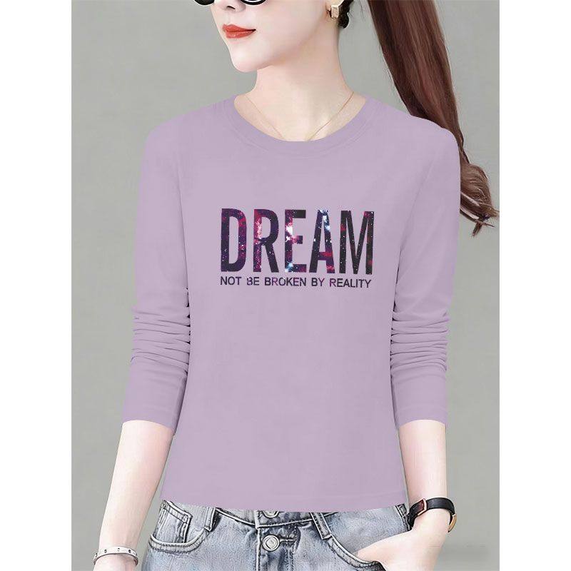 纯棉小个子长袖t恤女春秋季潮流百搭ins短款显瘦气质打底衫女上衣