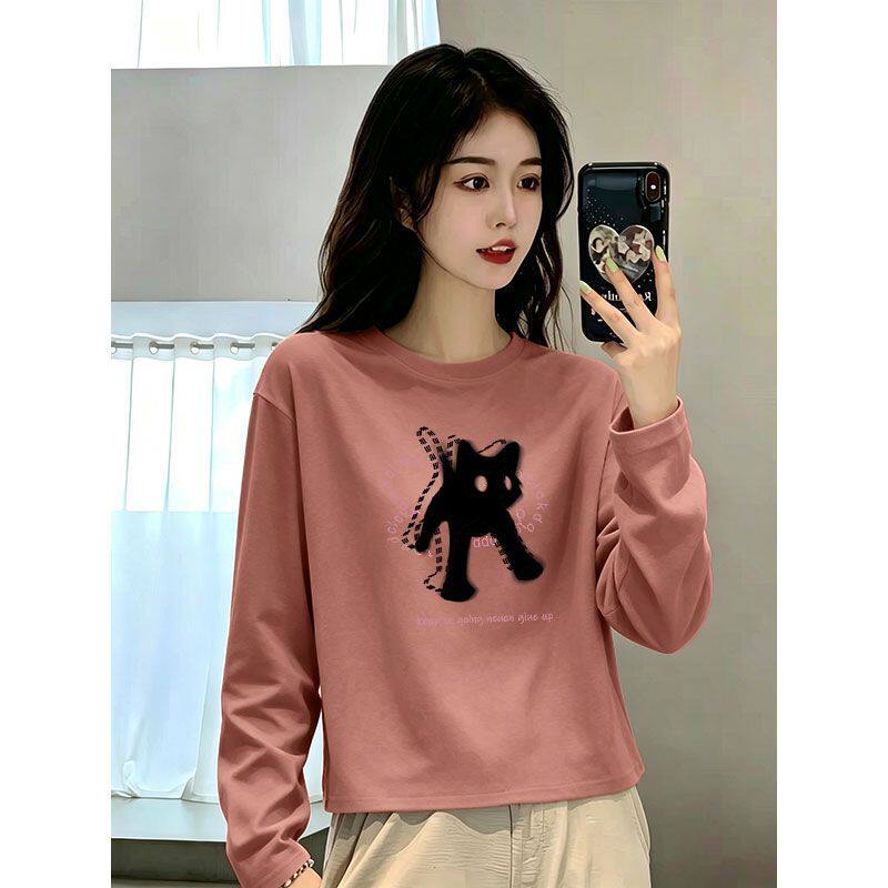 100%纯棉韩版长袖印花女T恤