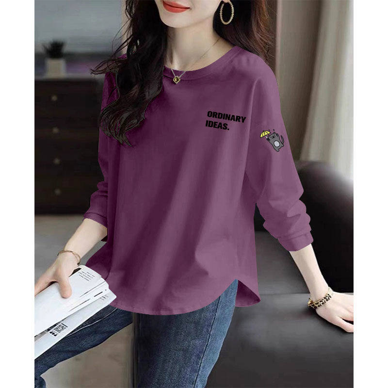 纯棉圆领长袖t恤女春秋季上衣女
