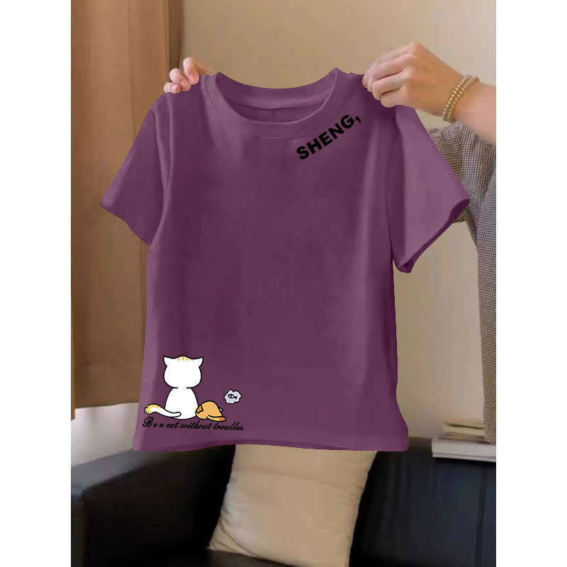 夏季潮流纯棉女士t恤短袖时尚休闲宽松百搭简约洋气ins印花上衣女