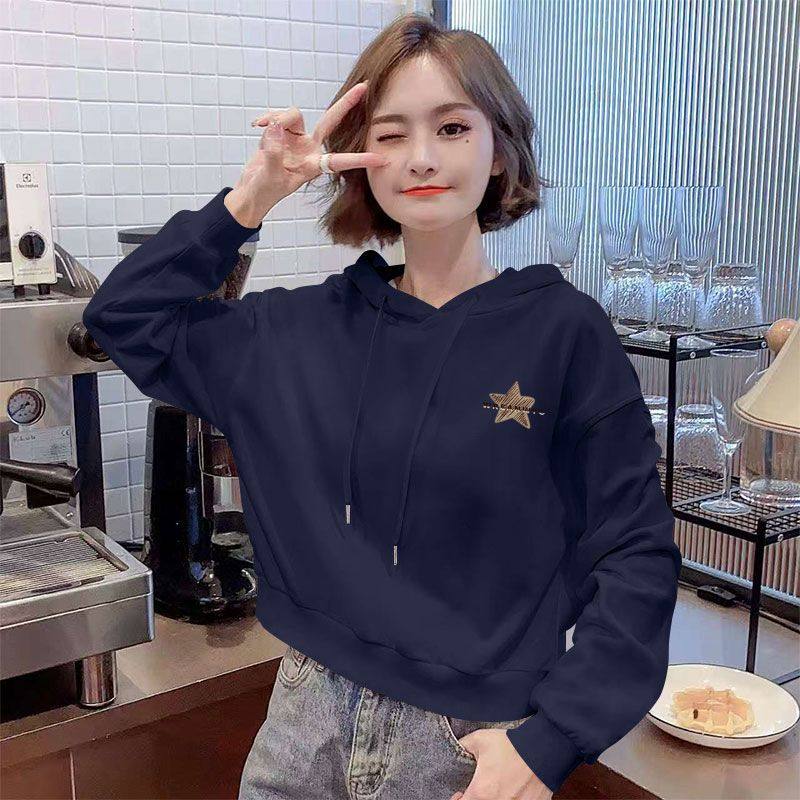 加绒加厚连帽短款卫衣女秋冬款时尚休闲百搭韩版洋气外套ins上衣