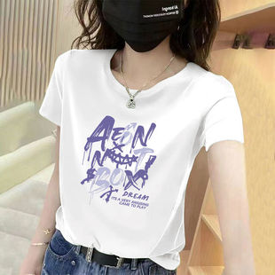 百搭休闲气质显瘦上衣女ins潮 100%纯棉短袖 t恤女夏季 时尚 圆领爆款