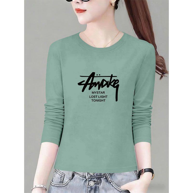 时尚纯棉短款长袖t恤女秋冬季潮流简约小个子休闲ins打底衫女上衣