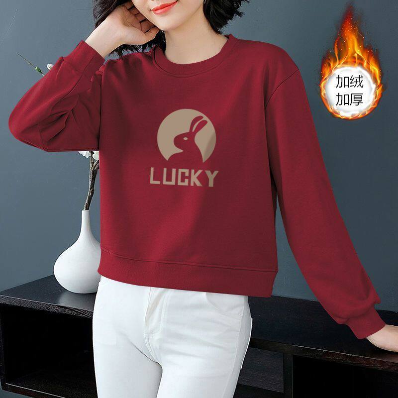 随机印花   秋冬季加绒加厚卫衣女时尚潮流高腰短款小个子ins上衣